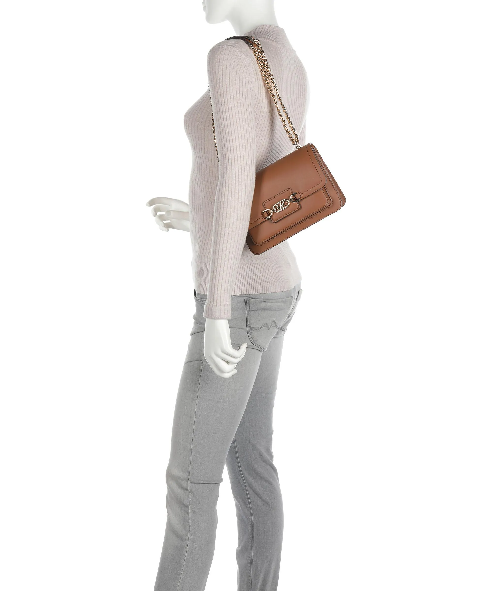  Michael Kors Heather Borsa a spalla pelle di vacchetta finemente grana marrone  