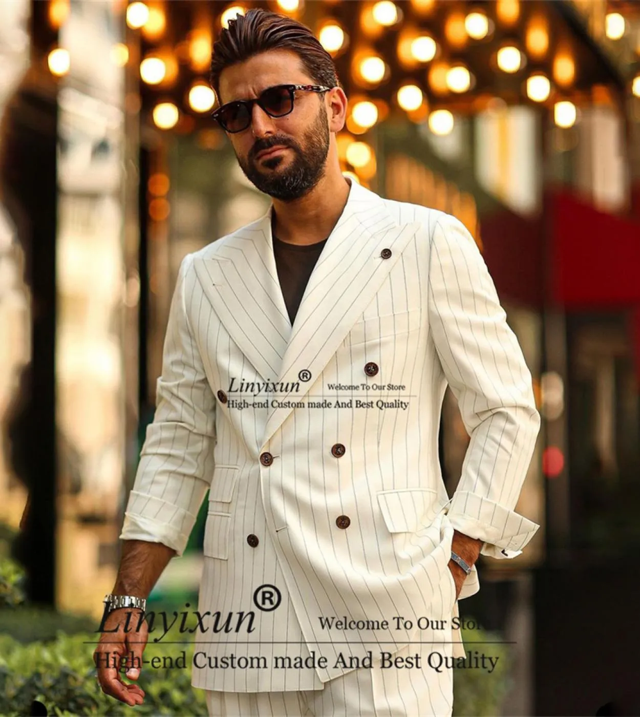 Moda uomo a righe bianche Abiti doppiopetto Business Blazer Wedding Groom Tuxedo Slim Fit 2 pezzi Giacca Pantaloni Costu