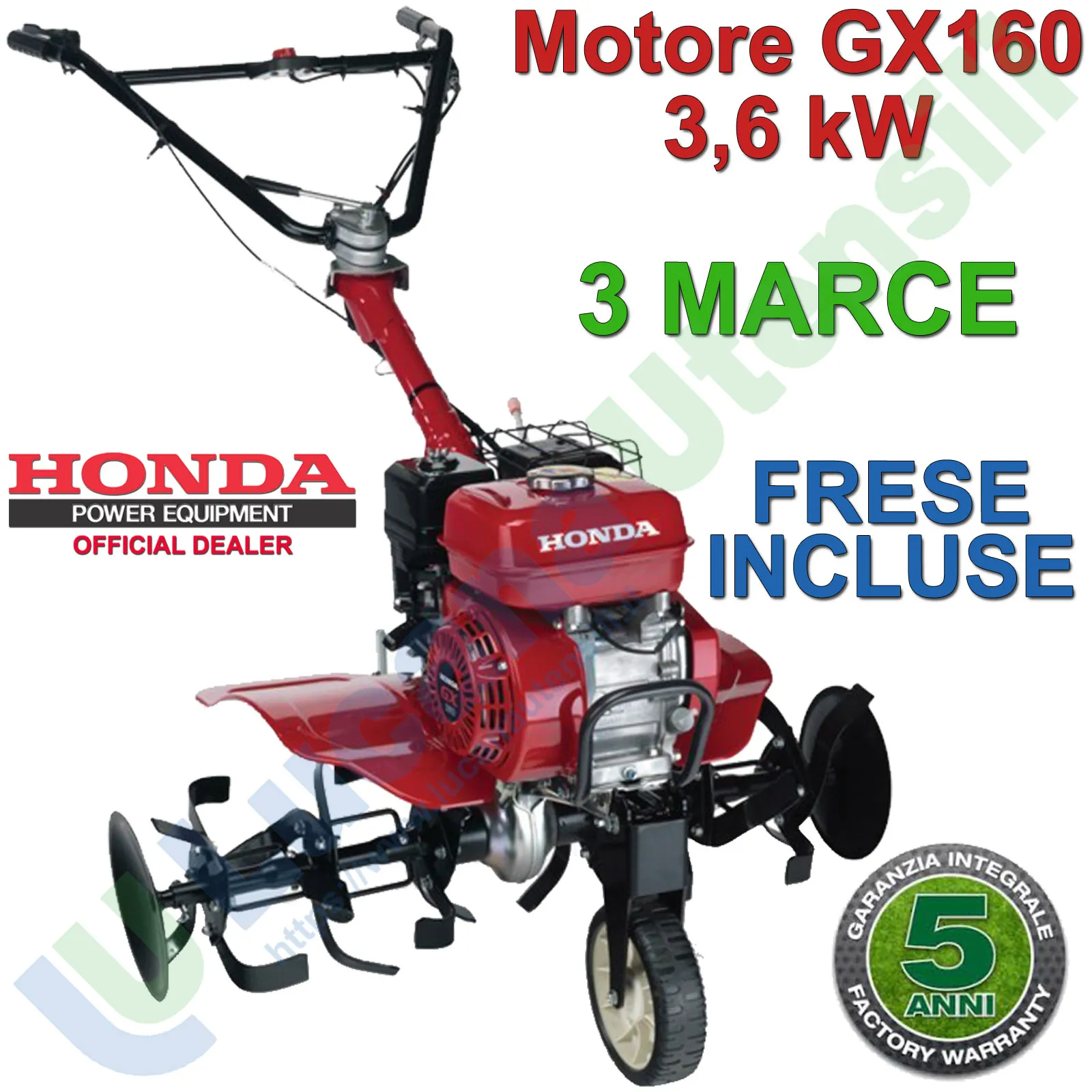 Motozappa a Scoppio HONDA 4 Tempi a Benzina Motocoltivatore Arieggiatore 3 Marce Frese Incluse FJ500 DE