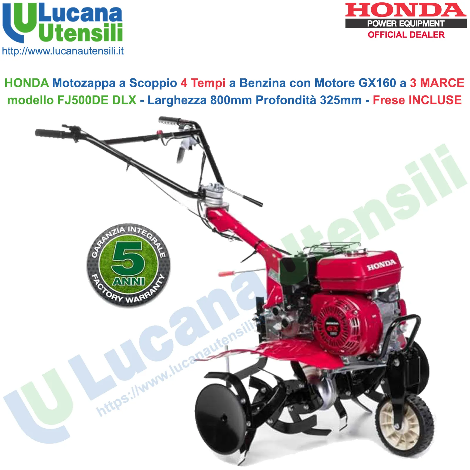 Motozappa a Scoppio HONDA 4 Tempi a Benzina Motocoltivatore Arieggiatore 3 Marce Frese Incluse FJ500 DE