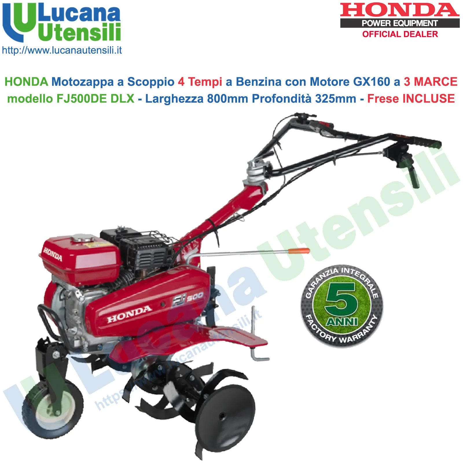 Motozappa a Scoppio HONDA 4 Tempi a Benzina Motocoltivatore Arieggiatore 3 Marce Frese Incluse FJ500 DE
