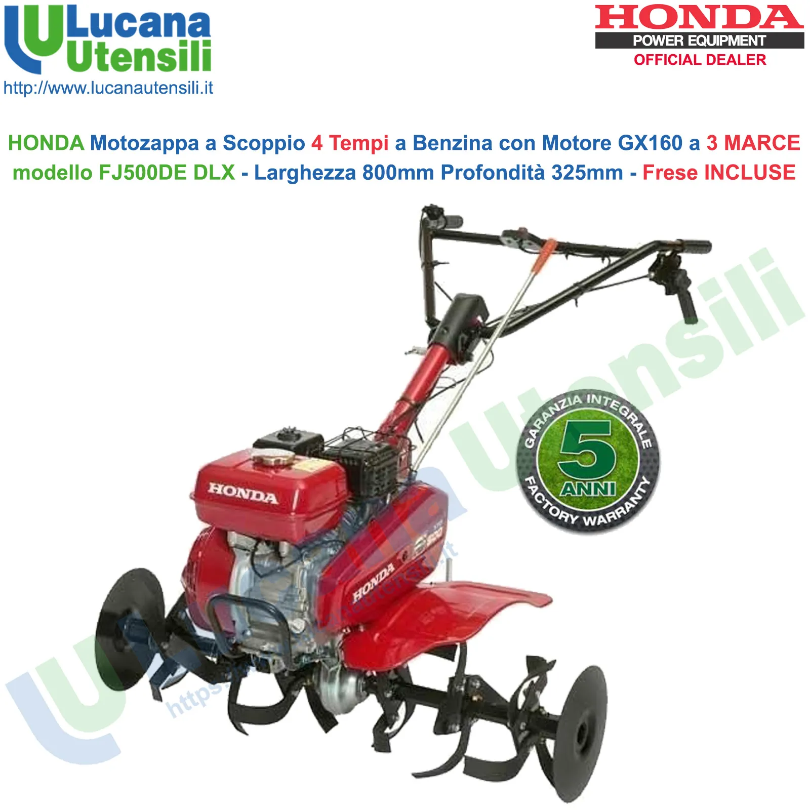 Motozappa a Scoppio HONDA 4 Tempi a Benzina Motocoltivatore Arieggiatore 3 Marce Frese Incluse FJ500 DE