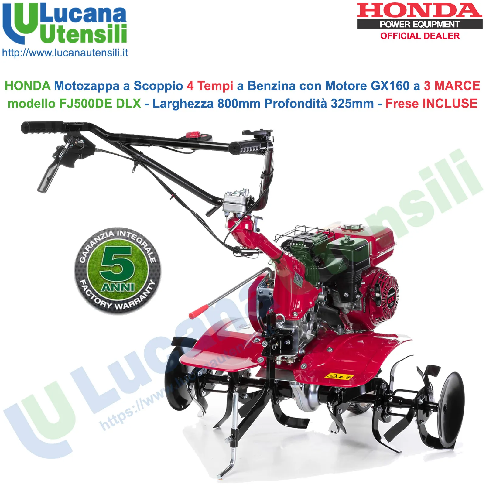 Motozappa a Scoppio HONDA 4 Tempi a Benzina Motocoltivatore Arieggiatore 3 Marce Frese Incluse FJ500 DE