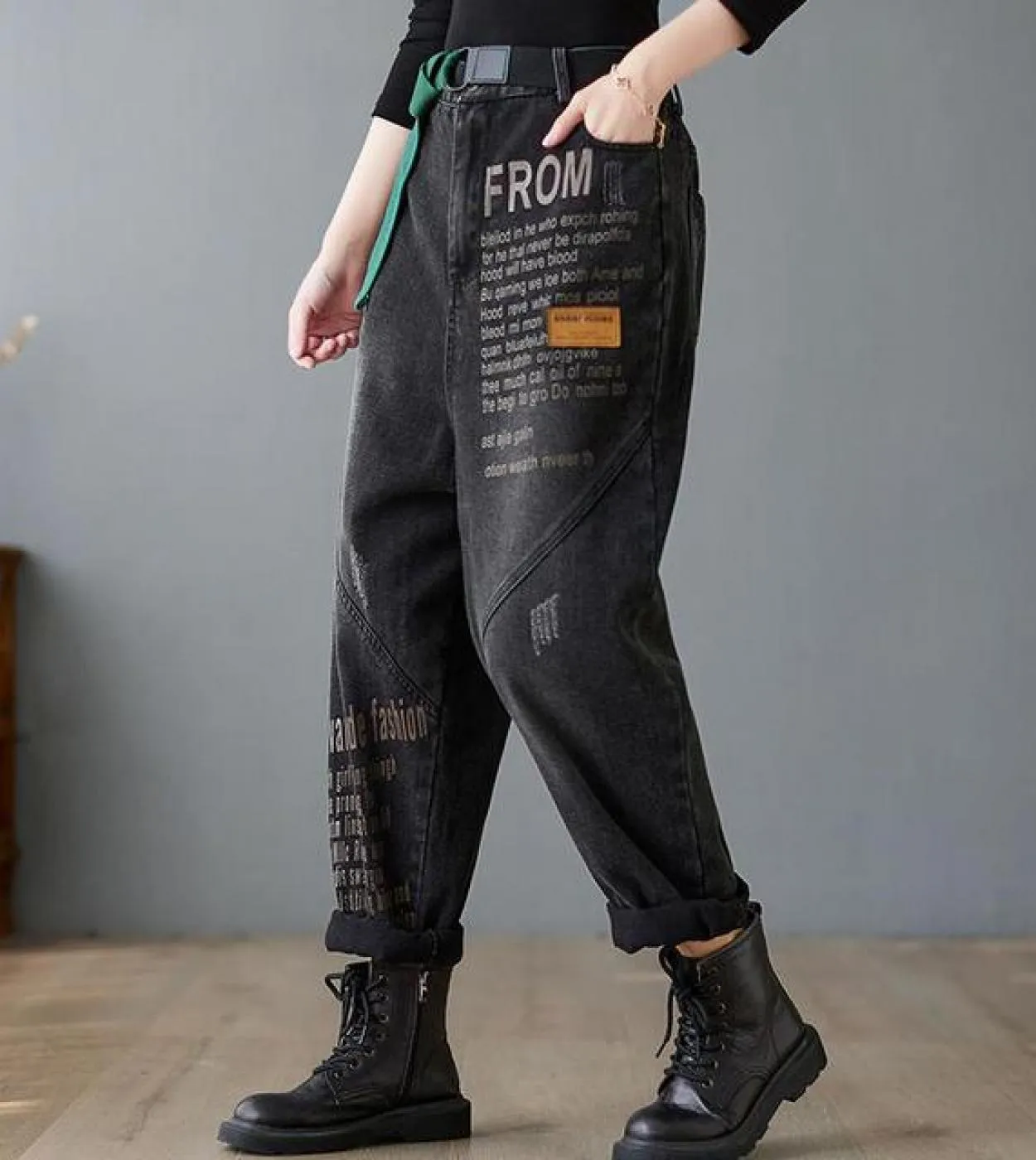 Nuovo arrivo Primavera Autunno Stile artistico Donna Causale Pantaloni larghi alla caviglia in denim di cotone Pantaloni elastic