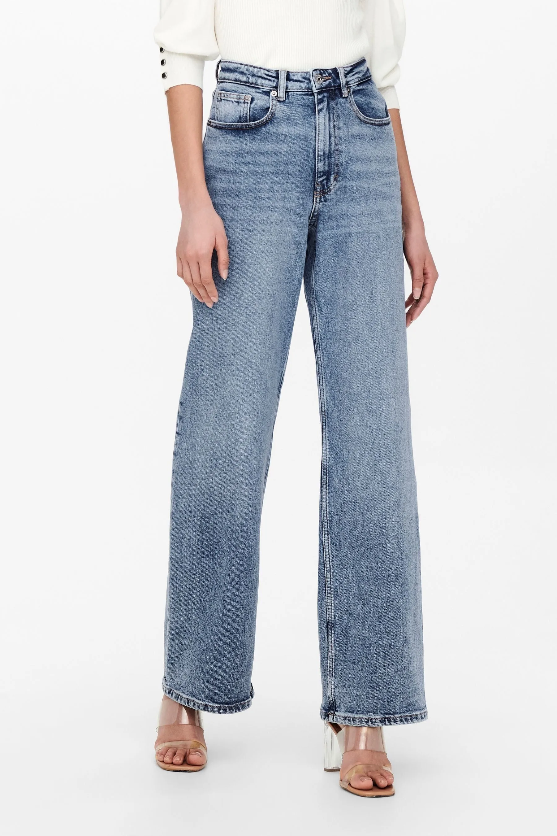 ONLY - Jeans a gamba larga a vita alta