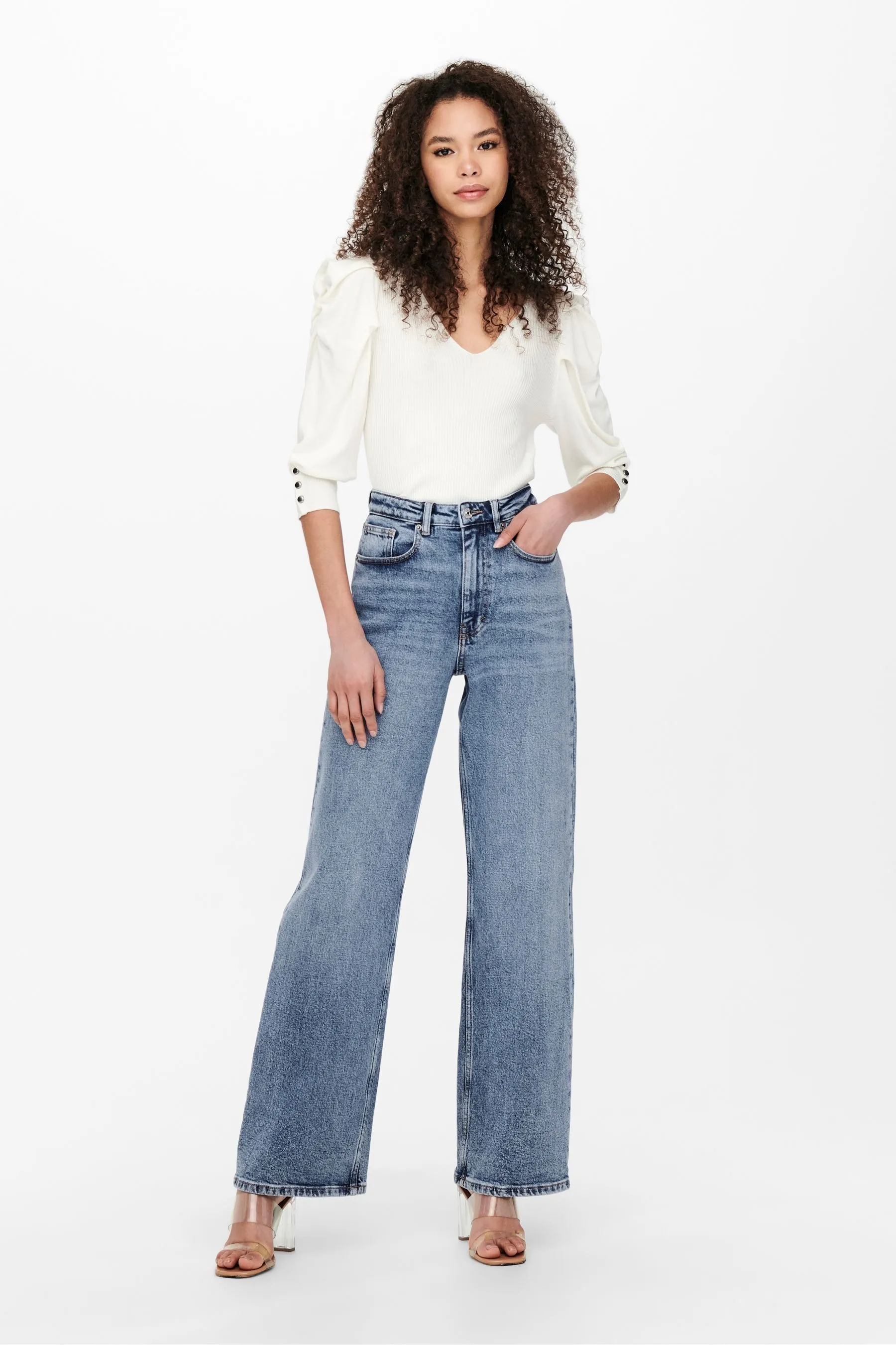 ONLY - Jeans a gamba larga a vita alta