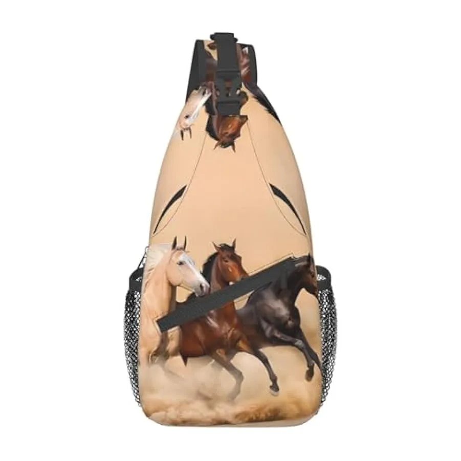 OrcoW Zaino a tracolla con stampa di tre cavalli in esecuzione, borsa a tracolla, borsa a tracolla, borsa da viaggio, escursioni