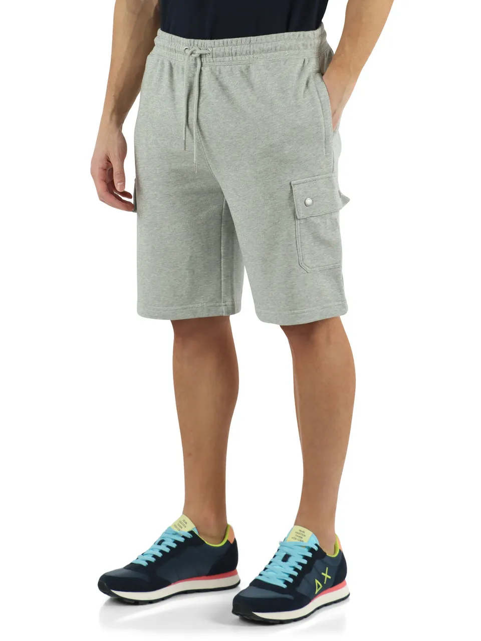 Pantaloncino sportivo in cotone garzato con tasche cargo
