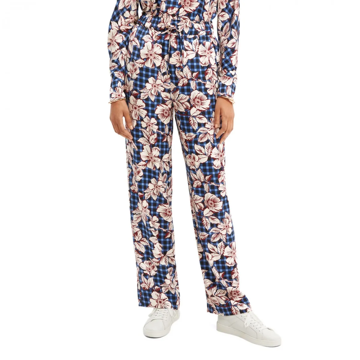 Pantaloni A Gamba Larga Con Stampa, Blu