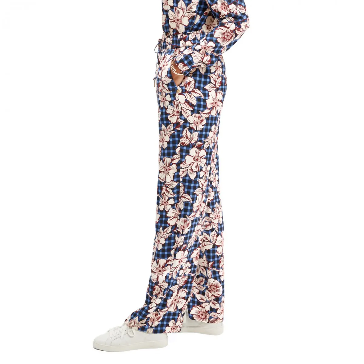 Pantaloni A Gamba Larga Con Stampa, Blu