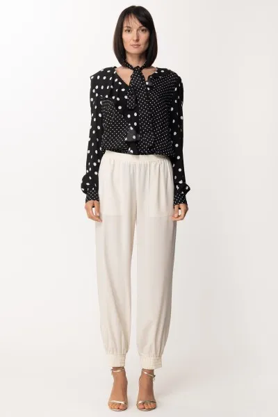 Pantaloni jogging con dettaglio in ecopelle BONE