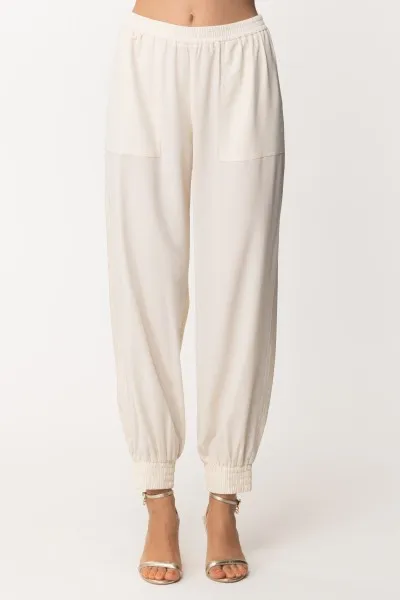 Pantaloni jogging con dettaglio in ecopelle BONE