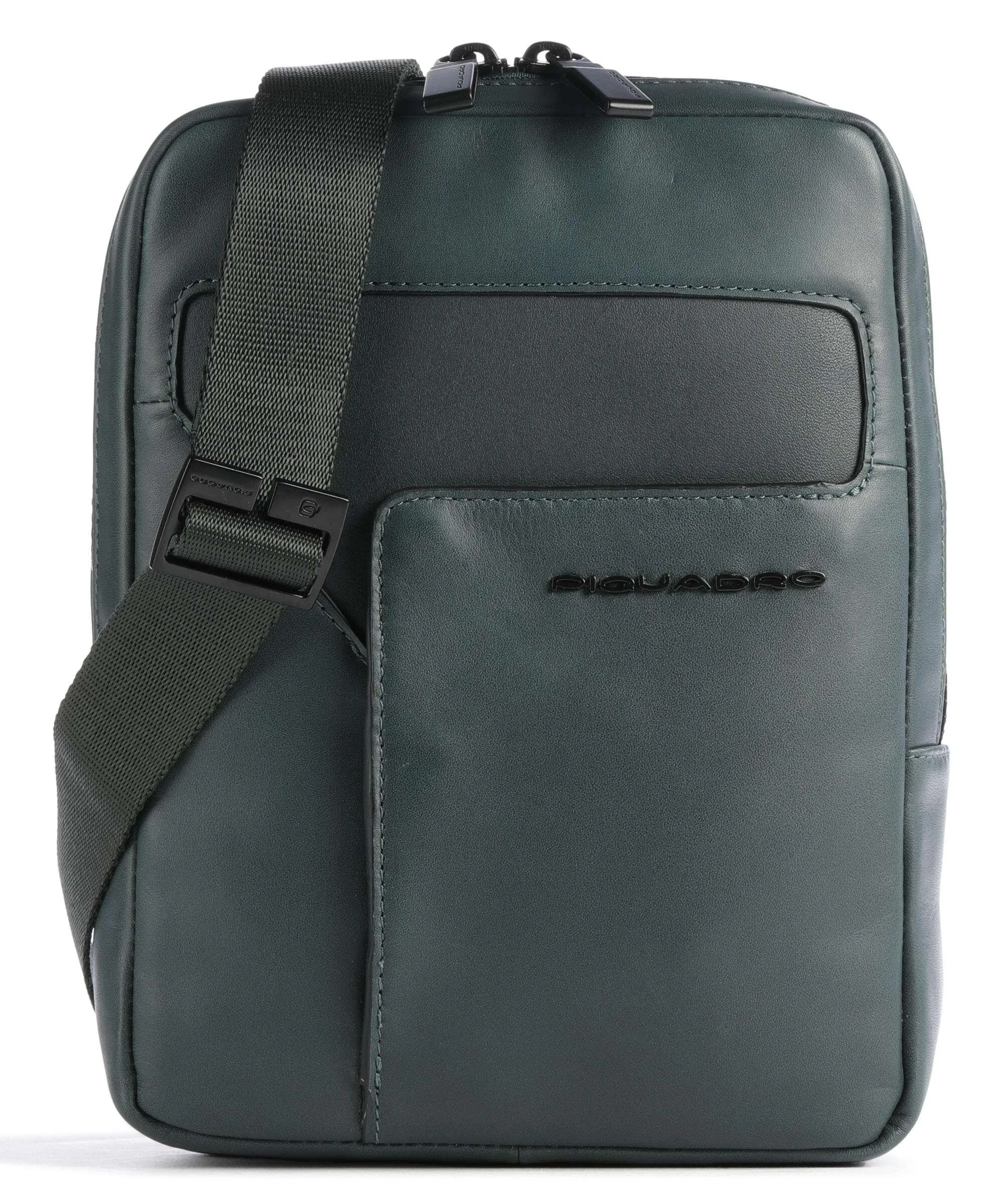  Piquadro P16 Borsa a tracolla 10″ pelle a grana fine verde scuro  
