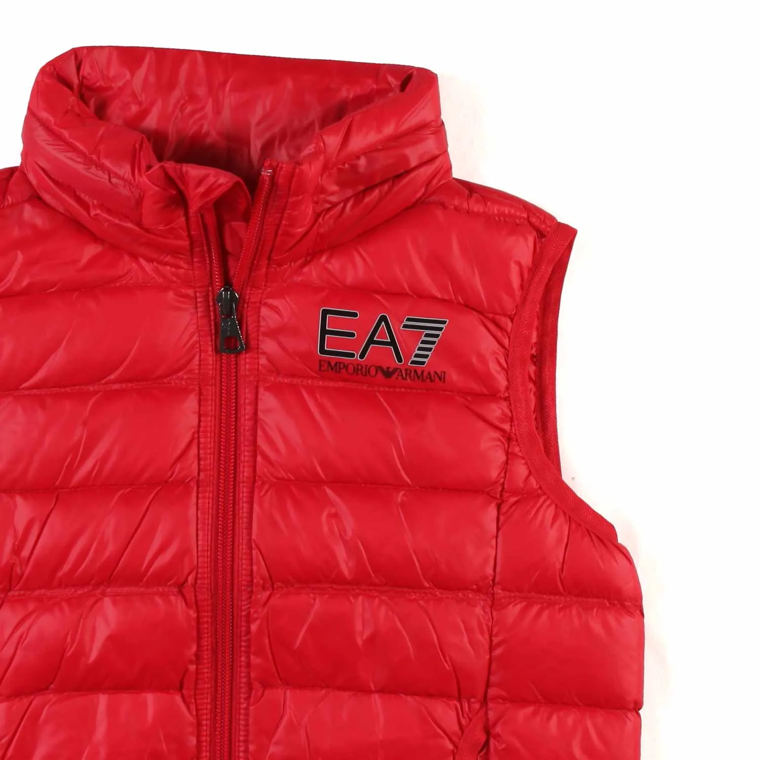 Piumino Gilet Rosso Con Logo Ea7 Nero