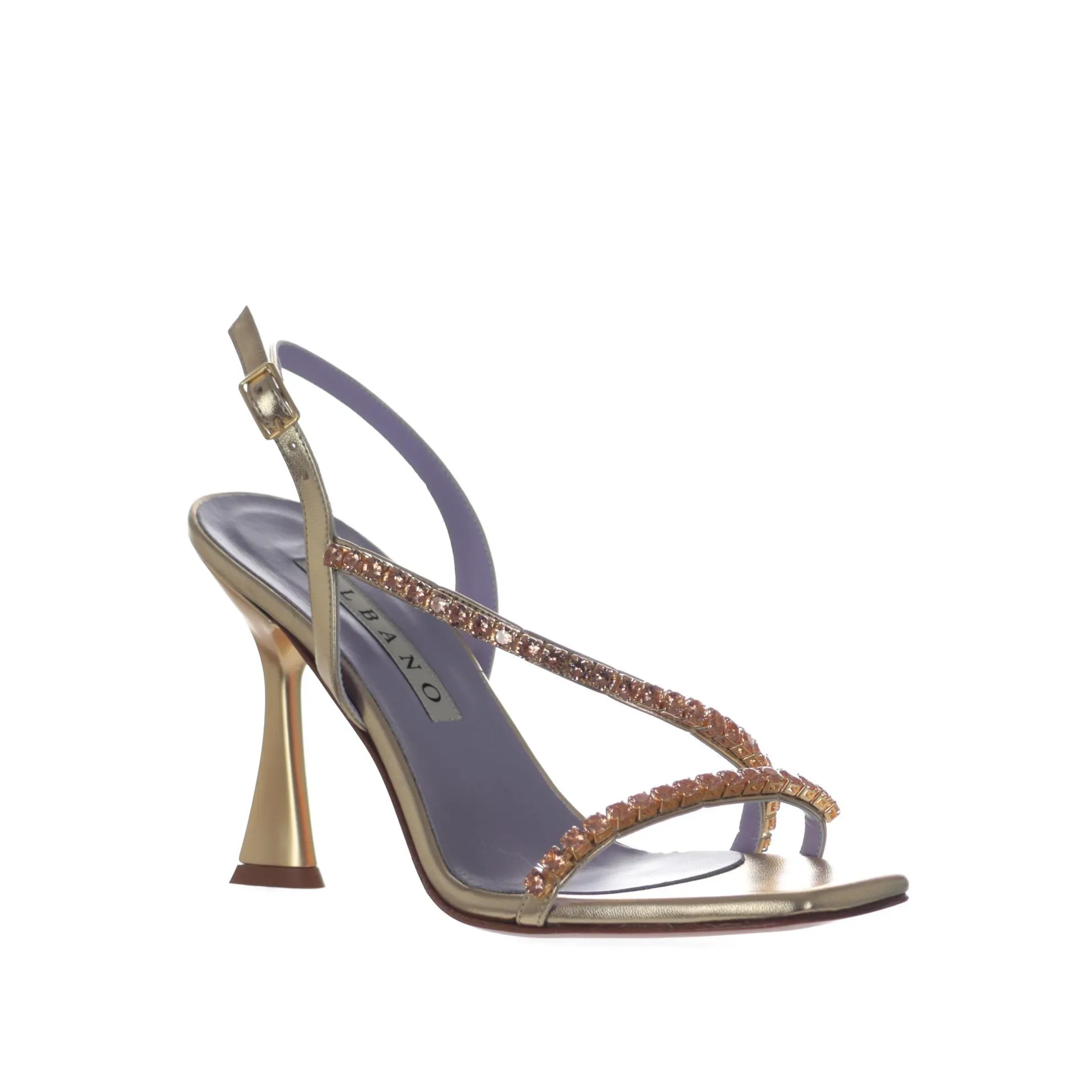 Sandalo in pelle metallizzata con strass