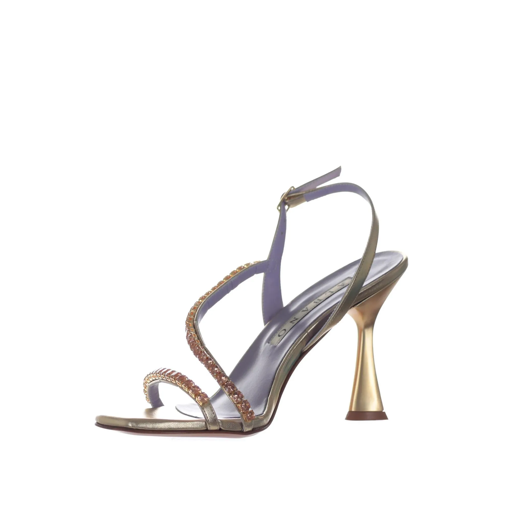 Sandalo in pelle metallizzata con strass