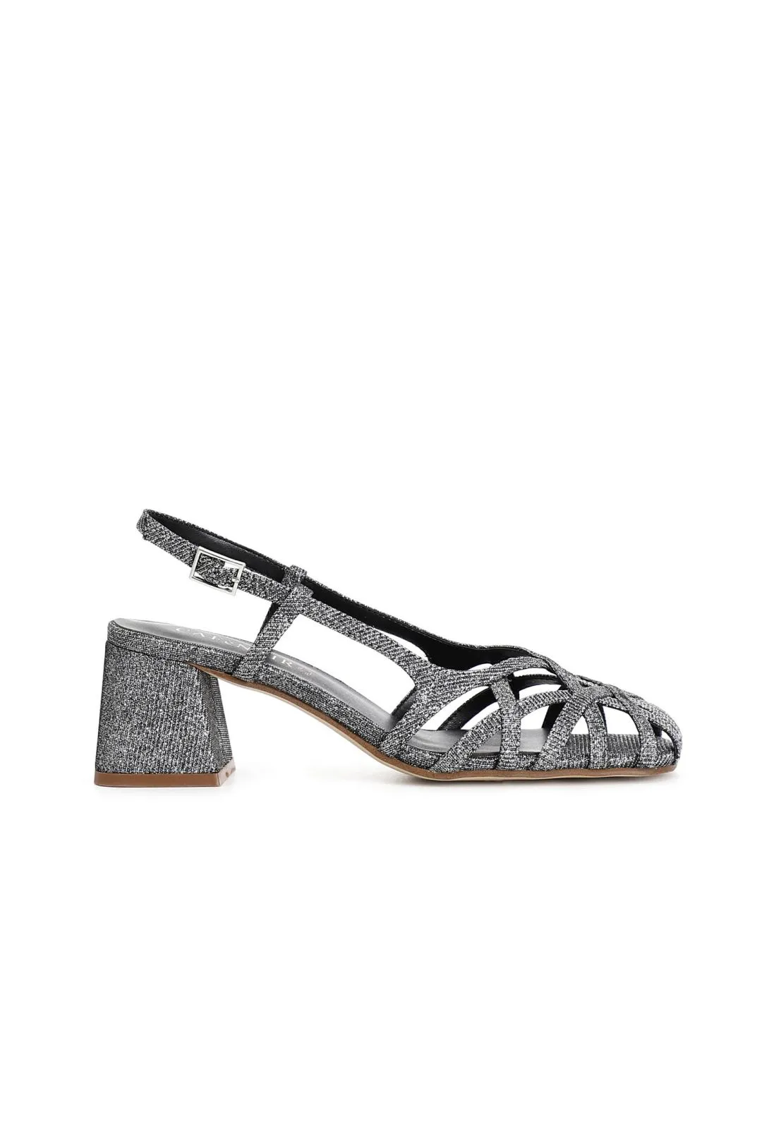 scarpe aperte in tessuto lurex con gabbia asimmetrica intrecciata antracite