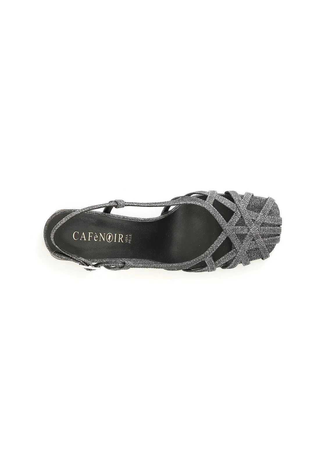 scarpe aperte in tessuto lurex con gabbia asimmetrica intrecciata antracite