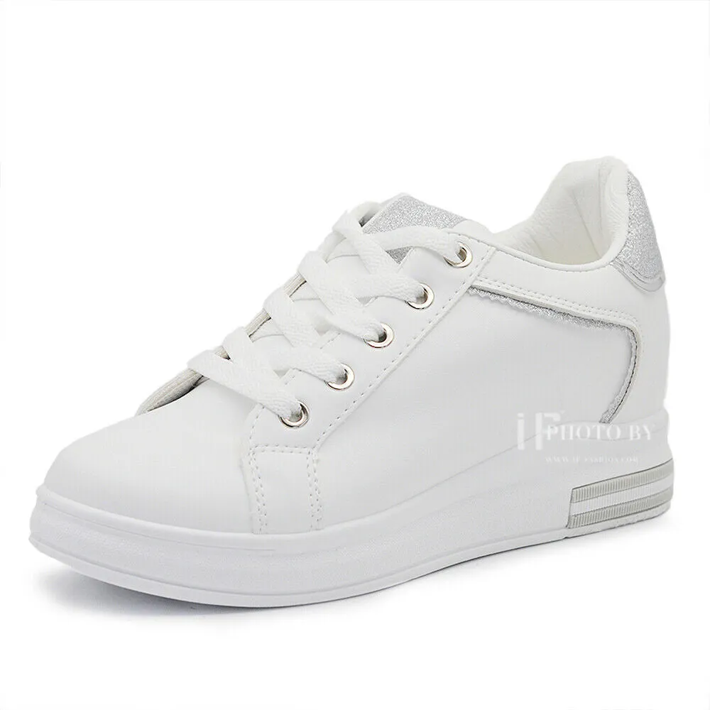 Scarpe Da Ginnastica Sportive Sneaker Bianche Donna Platform Zeppa Rialzo 85-412