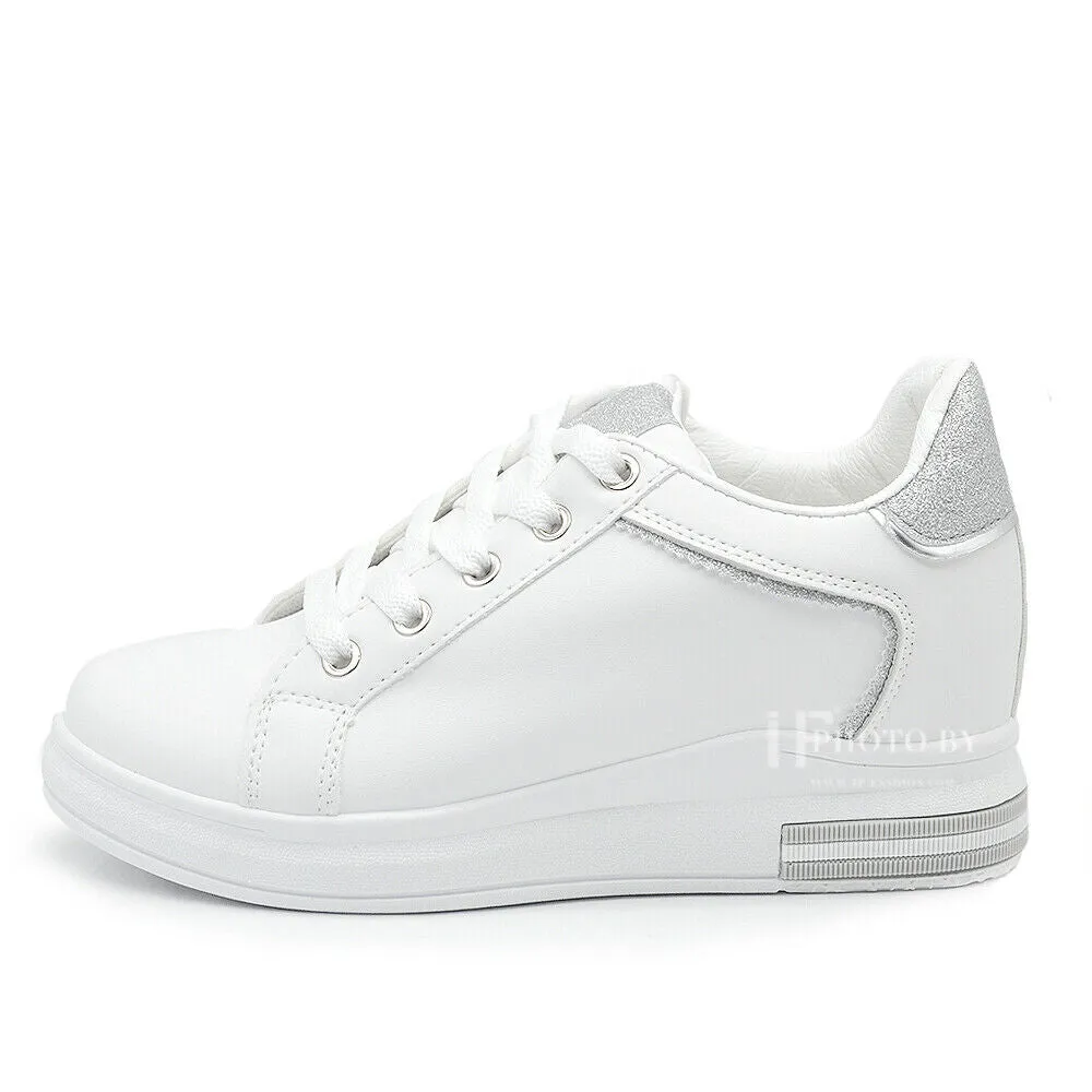 Scarpe Da Ginnastica Sportive Sneaker Bianche Donna Platform Zeppa Rialzo 85-412