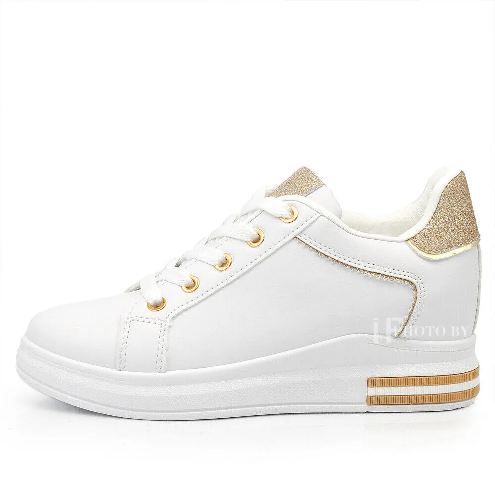 Scarpe Da Ginnastica Sportive Sneaker Bianche Donna Platform Zeppa Rialzo 85-412