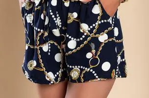 Shorts fantasia con vita alta ed elastica, colore blu scuro