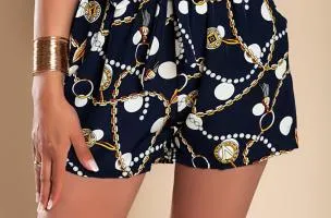 Shorts fantasia con vita alta ed elastica, colore blu scuro