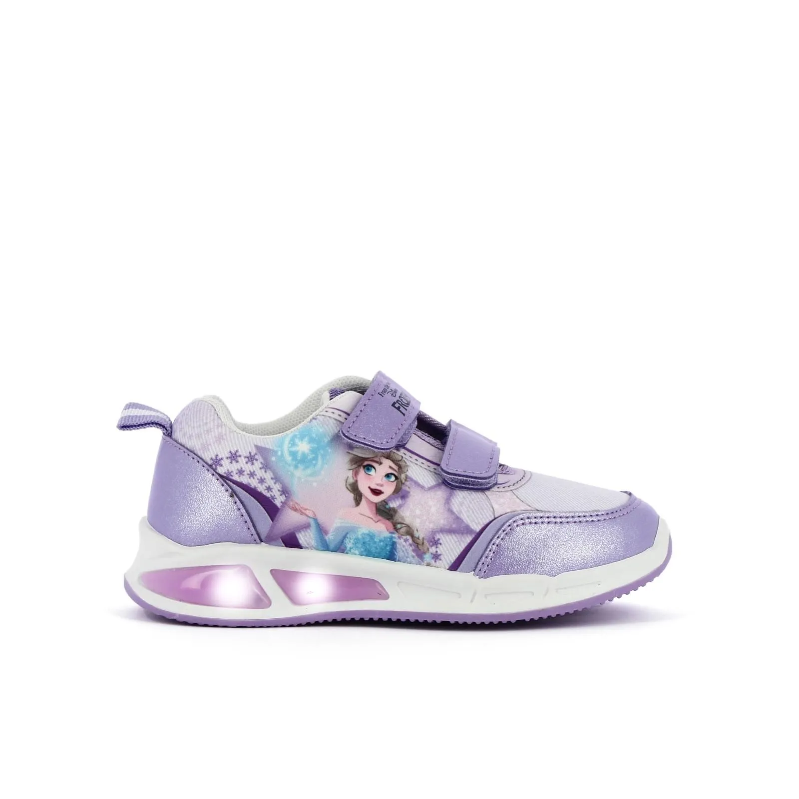 Sneakers viola stampa cartoon con strappi e luci