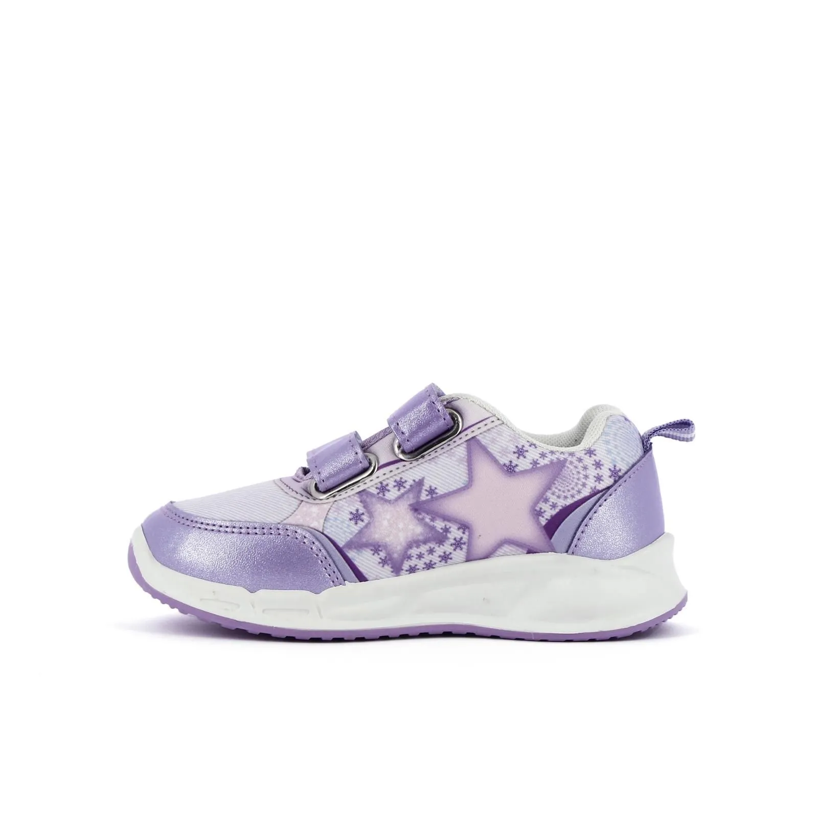 Sneakers viola stampa cartoon con strappi e luci