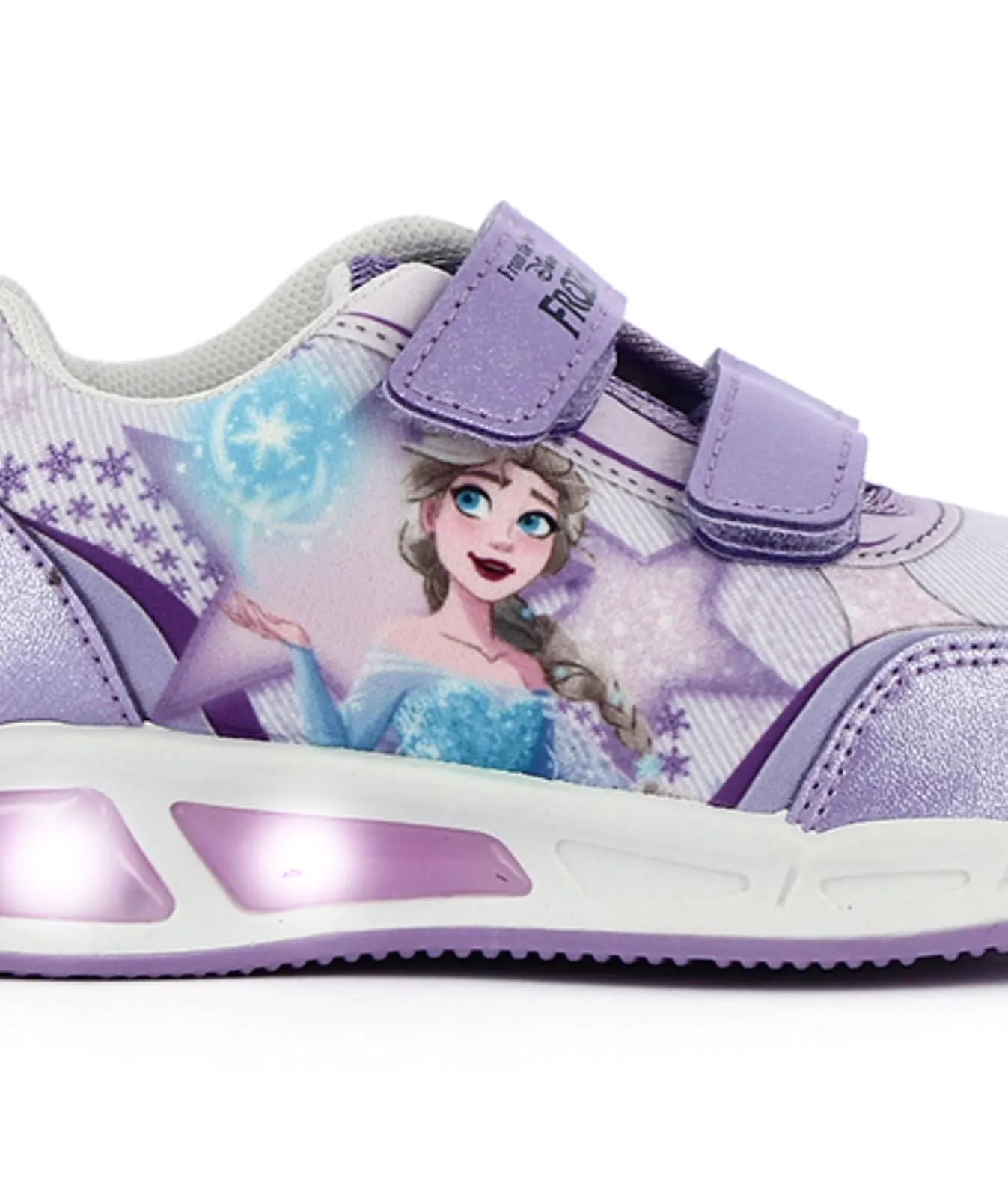 Sneakers viola stampa cartoon con strappi e luci