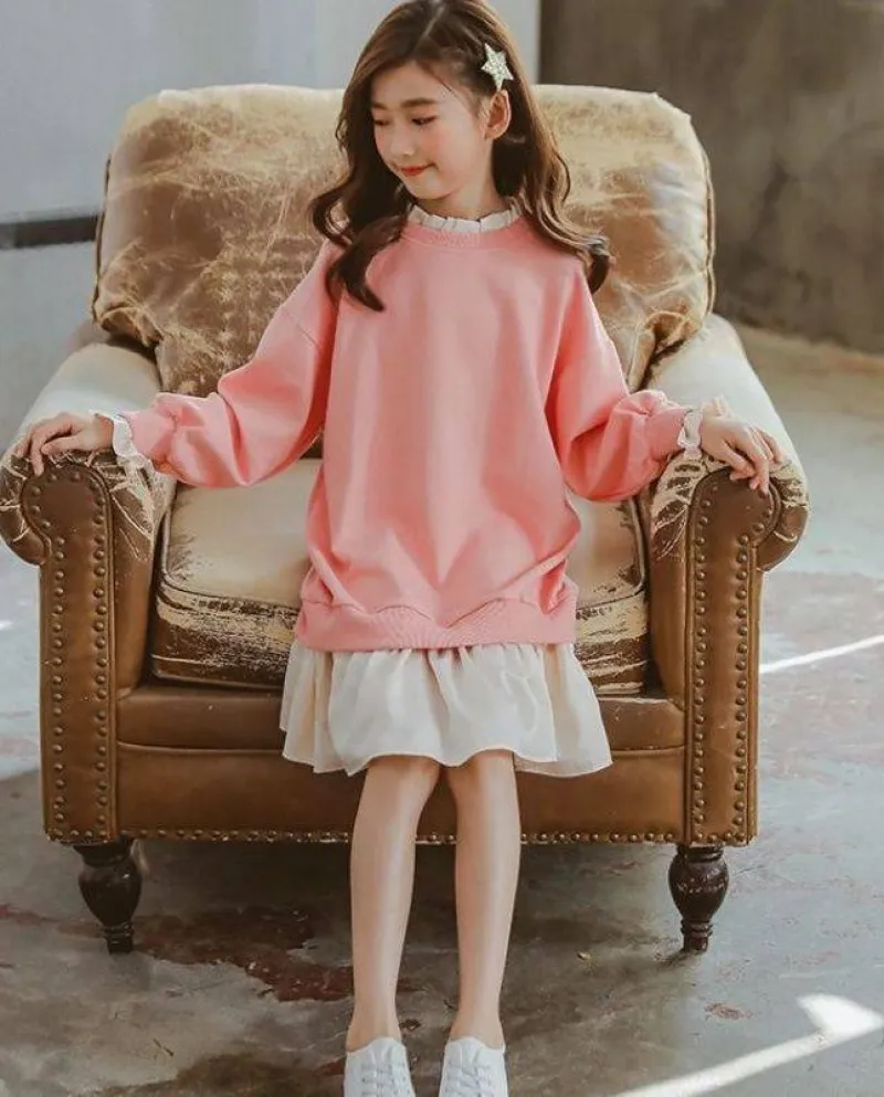 Vestito a due pezzi finto stile principessa a maniche lunghe da bambina