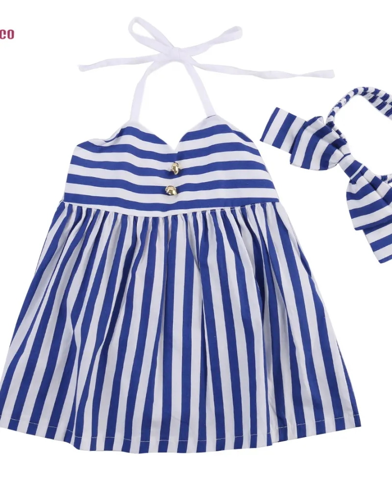 Vestito estivo per bambini Vestiti per neonate A righe senza maniche Halter Vestito estivo per bambini Abiti per bambine Abbigli
