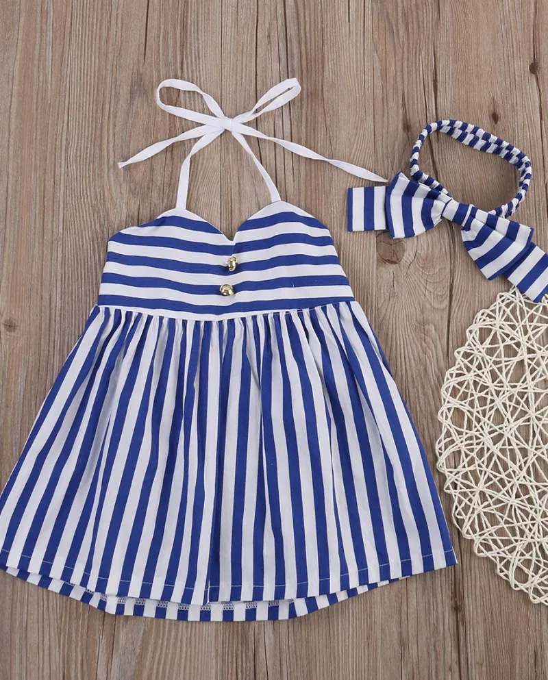 Vestito estivo per bambini Vestiti per neonate A righe senza maniche Halter Vestito estivo per bambini Abiti per bambine Abbigli