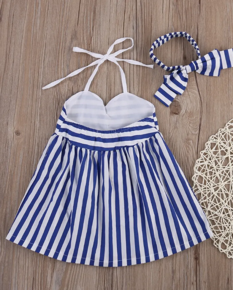 Vestito estivo per bambini Vestiti per neonate A righe senza maniche Halter Vestito estivo per bambini Abiti per bambine Abbigli