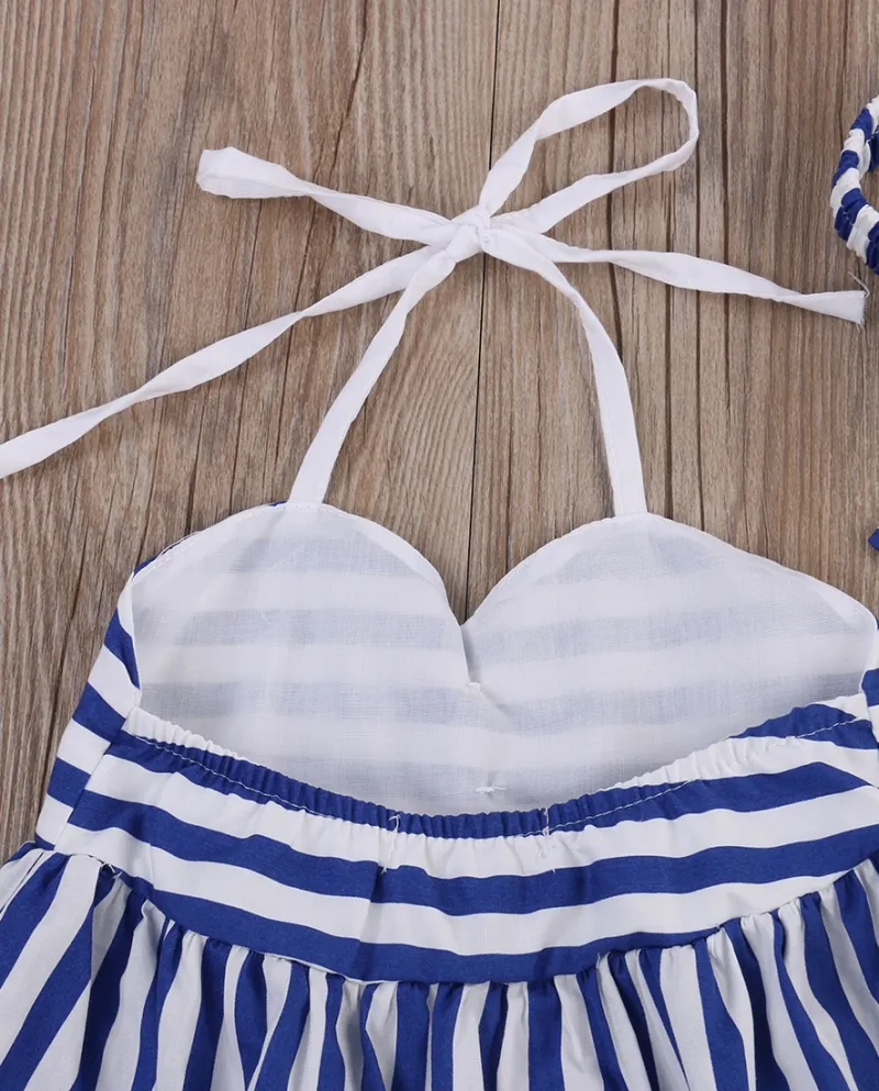 Vestito estivo per bambini Vestiti per neonate A righe senza maniche Halter Vestito estivo per bambini Abiti per bambine Abbigli