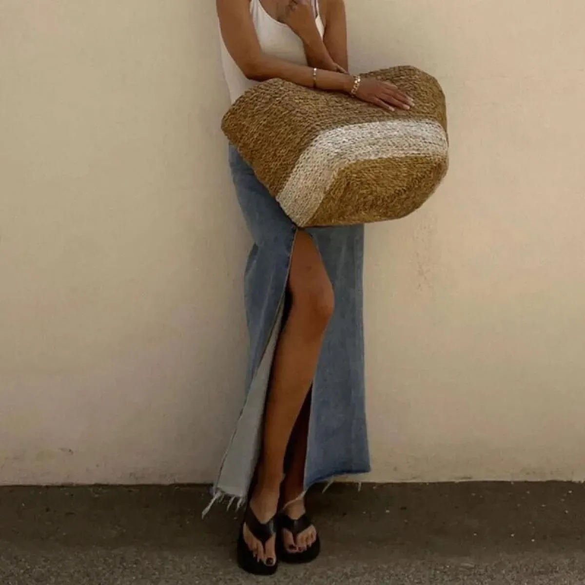 Xpqbb Moda Gonne di jeans blu per le donne  Streetwear Vita alta con spacco Gonna lunga Donna Elegante pulsante irregolare Mi